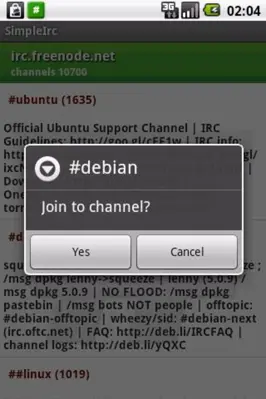 SimpleIrc android App screenshot 1